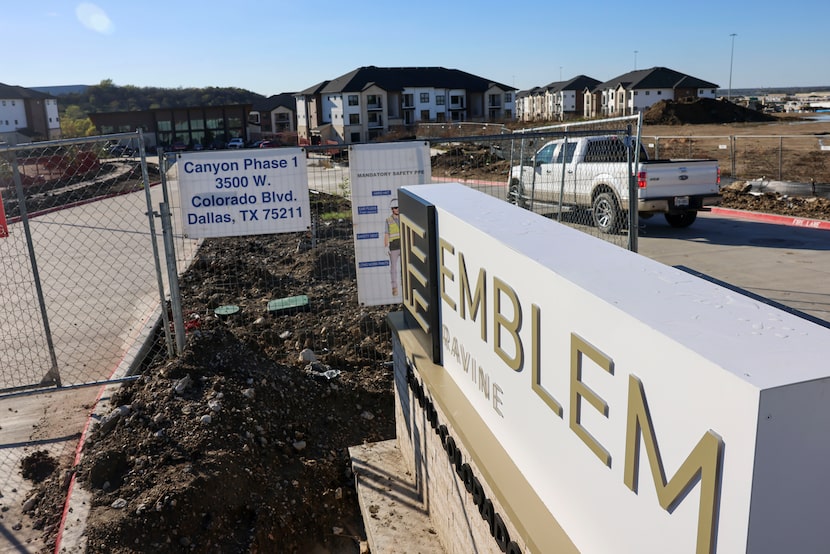 Construction zone of a new apartment complex by interstate 30, on Tuesday, Nov. 25, 2025 in...