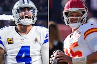 Dallas Cowboys quarterback Dak Prescott (left) and Kansas City Chiefs quarterback Patrick...