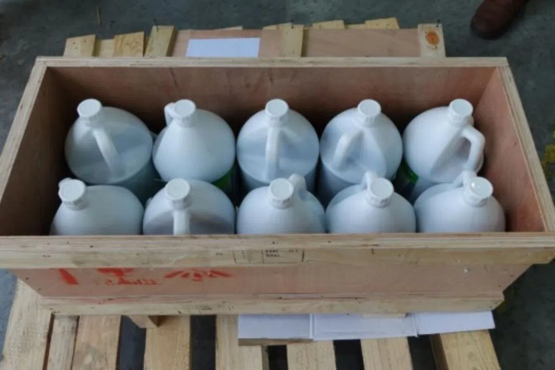 The overseas shipments were labelled as a well-known household bleach, but contained suspected codeine-based cough syrup.