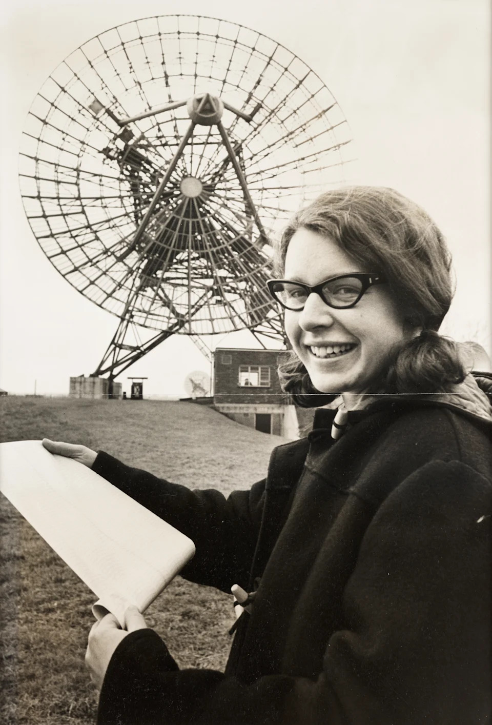 A photograph of Jocelyn Bell Burnell (born 1943) at the Mullard Radio Astronomy Observatory at Cambridge University, taken for the Daily Herald newspaper in 1968. 