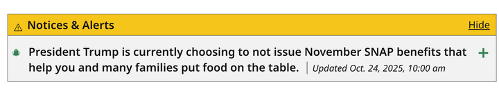 The alert seen on Massachusetts’ SNAP program page.