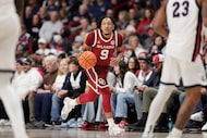Oklahoma guard Nijel Pack (9) controls the ball during the second half of an NCAA college...