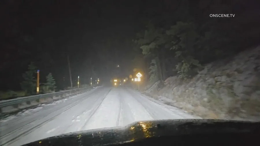 Snow hits the San Bernardino Mountains during a heavy storm. November 2025. (OnScene.TV)