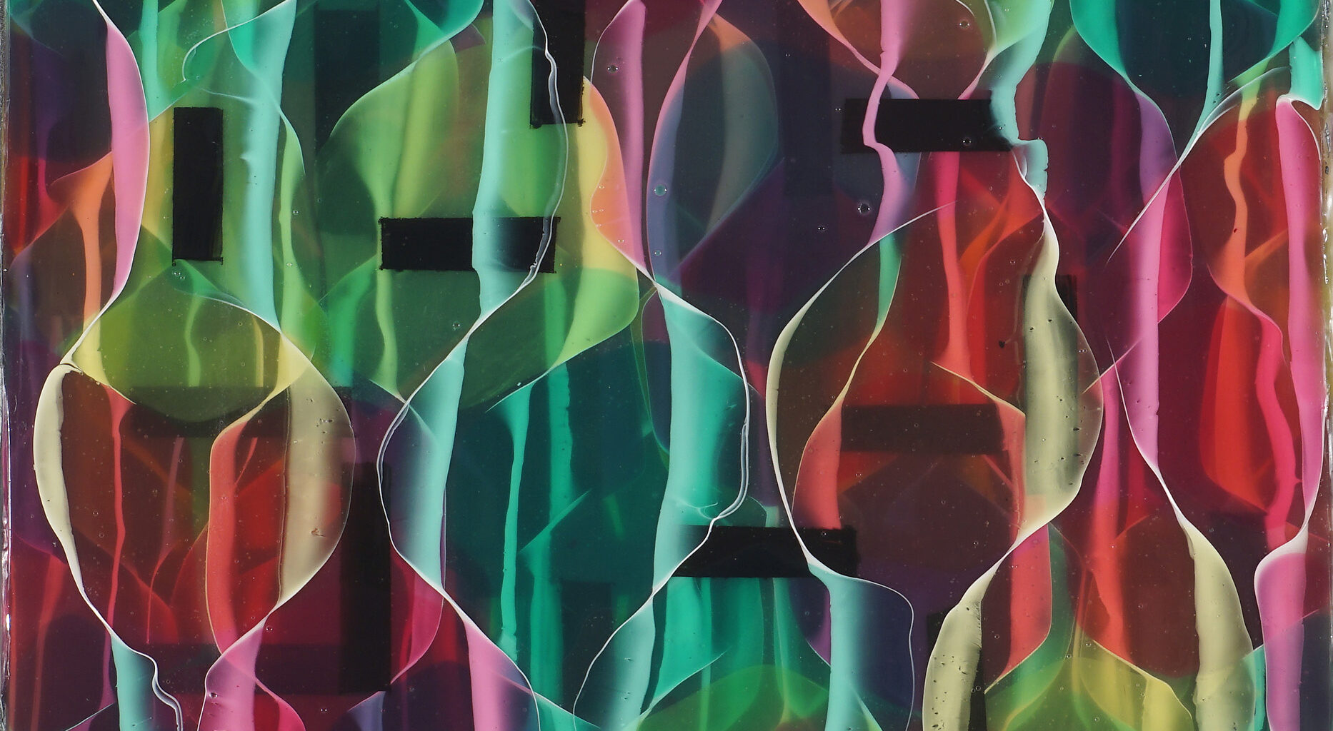 Maureen McQuillan, Untitled (C/V/M), 2025. Acrylic polymer, ink, and acrylic on wood panel, 24 × 16 inches. Courtesy the artist and McKenzie Fine Art.