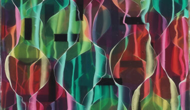 Maureen McQuillan, Untitled (C/V/M), 2025. Acrylic polymer, ink, and acrylic on wood panel, 24 × 16 inches. Courtesy the artist and McKenzie Fine Art.