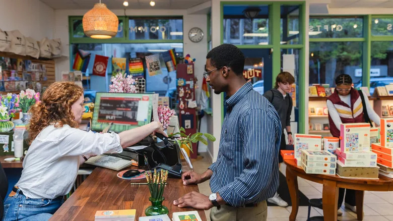 Shoppers in a secondhand book store