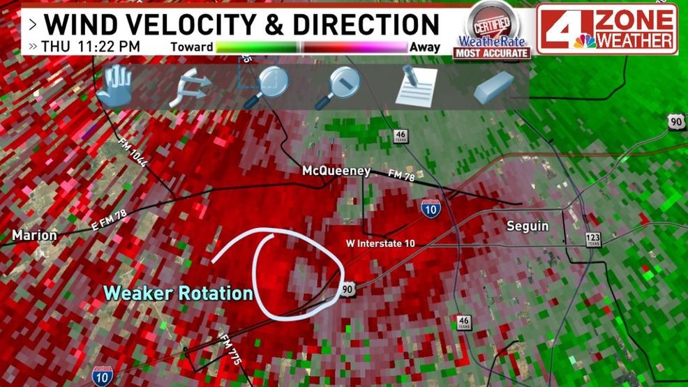 Radar velocity data 5 to 10 minutes later shows much weaker rotation and warning was cancelled