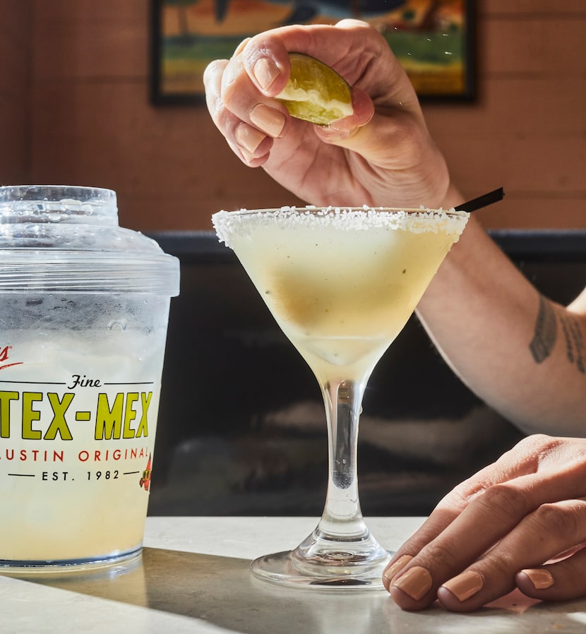 The New Mexican Tini at Chuy's is a tequila-based cocktail served in a tiny martini glass. 