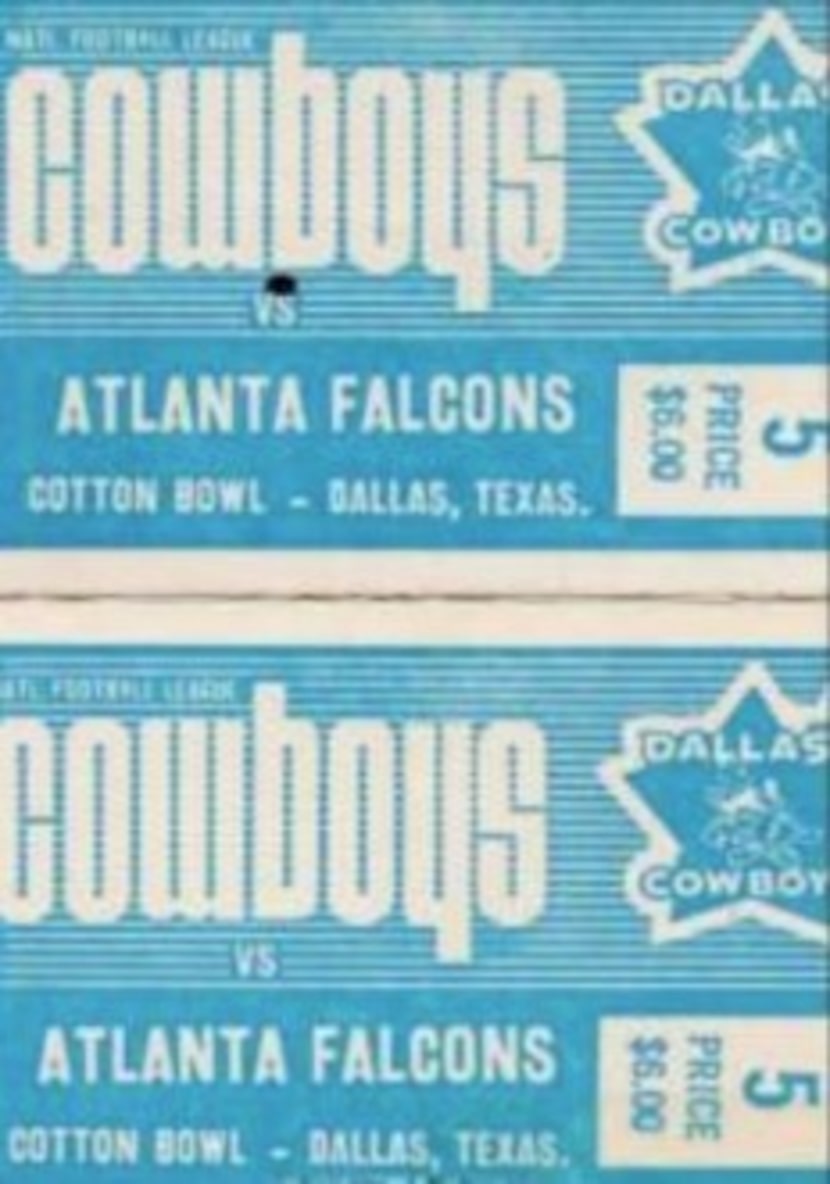 Tickets to the legendary 1967 Dallas Cowboys football game against the Atlanta Falcons where...