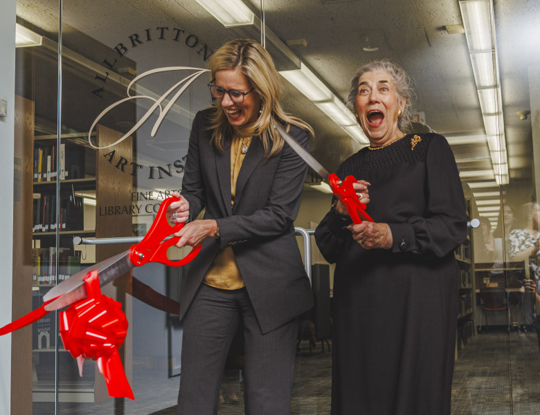 Allbritton Art Institute in Doherty Library Ribbon Cutting w/ Dr. Sinda Vanderpool and Mrs. Allbritton.