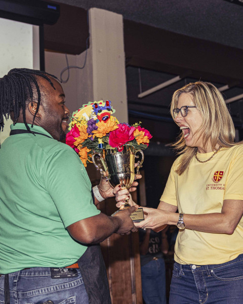Fajita Pete's receives the President's Choice award from UST President Dr. Sinda Vanderpool.