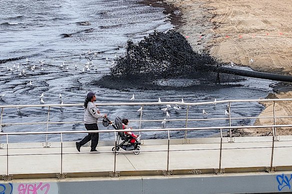 People have been advised not to swim at St Kilda or touch the water while dredging is under way.