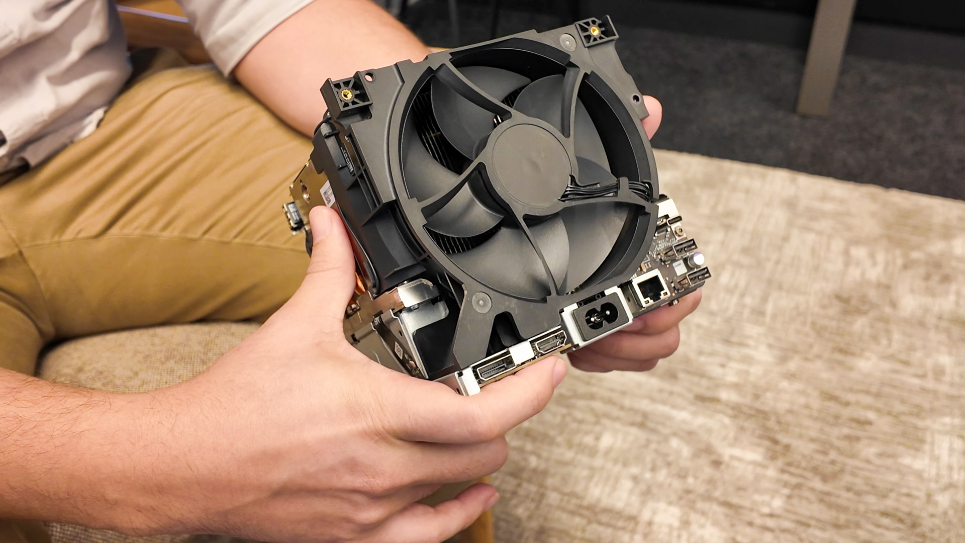 Valve's new Steam Machine during a visit to Valve HQ in Bellevue, Washington. The Steam Machine is a compact living room gaming PC.