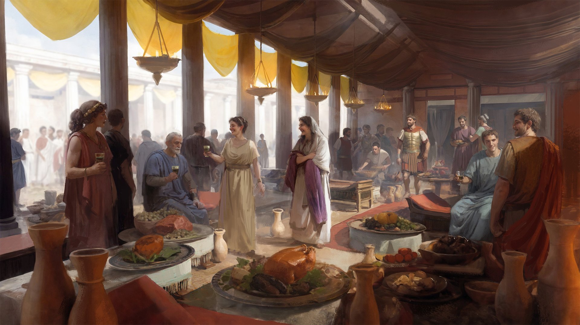 Art shows a roman banquet. 