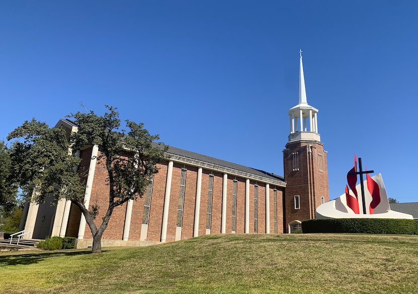 The steeple at Walnut Hill United Methodist Church was shorn off by the tornado that...