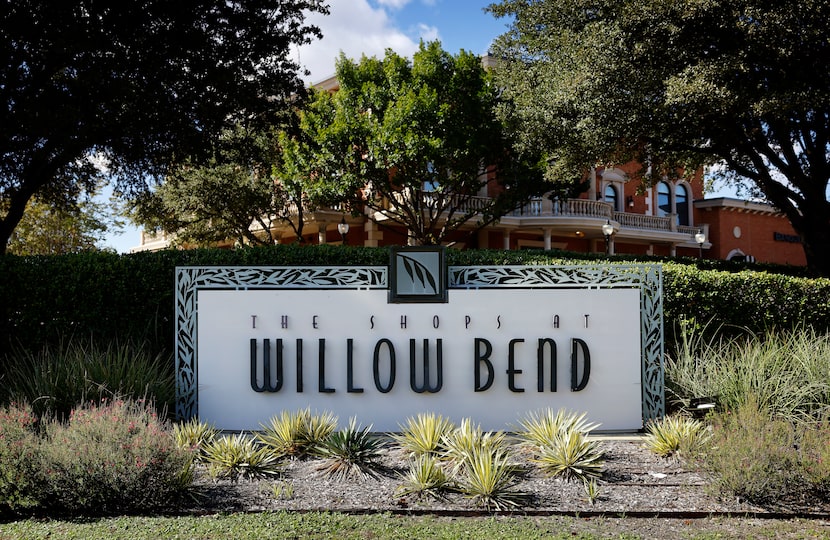 A view of The Shops at Willow Bend mall sign at W Park Blvd and the North Dallas Tollway in...