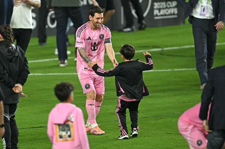 Lionel Messi reacts.