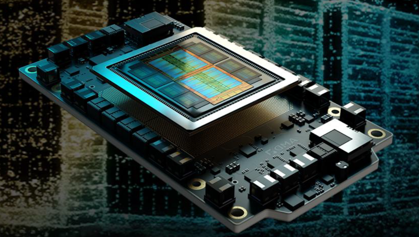 Close-up of a powerful GPU chip with intricate design, emphasizing advanced technology and innovation.