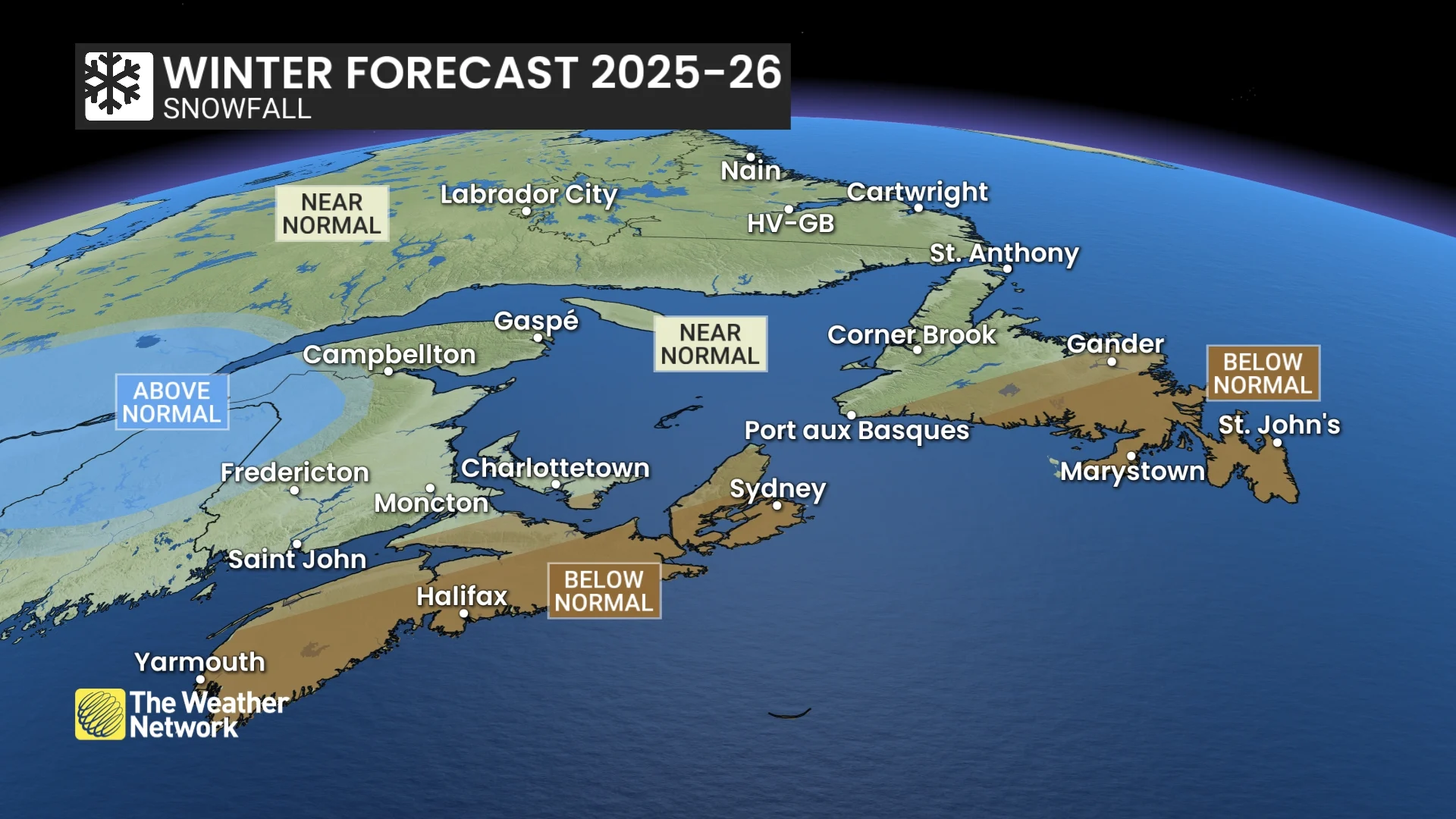 Atlantic Canada snowfall outlook winter 2025-26