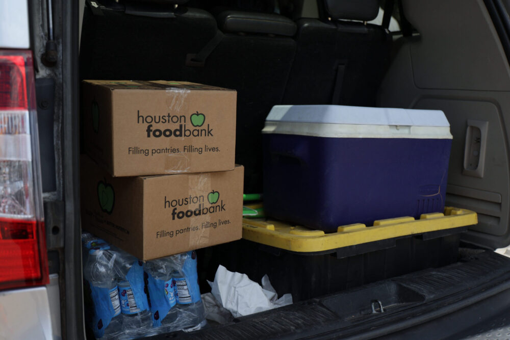 A trunk full of supplies from the Houston Food Bank.
