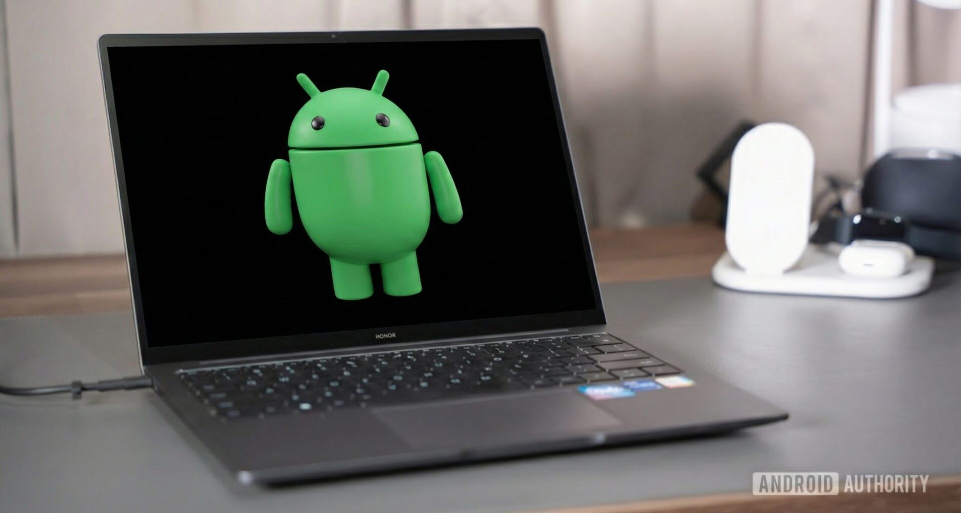 Android Bot on laptop screen