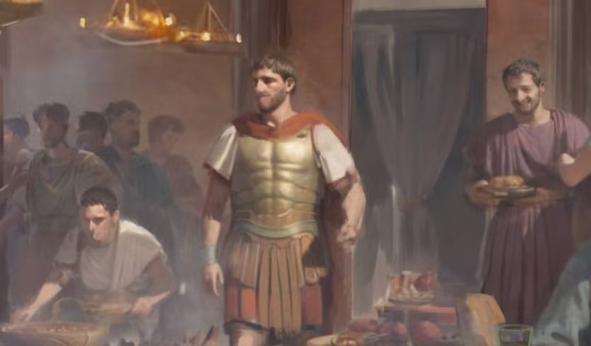 A Roman appears at a banquet.