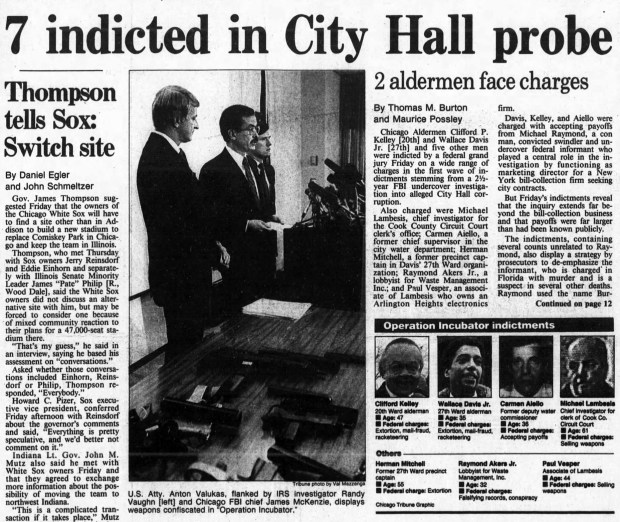 Ald. Wallace Davis Jr. was indicted on Nov. 21, 1986, as part of Operation Incubator, an undercover investigation into alleged City Hall corruption. (Chicago Tribune)