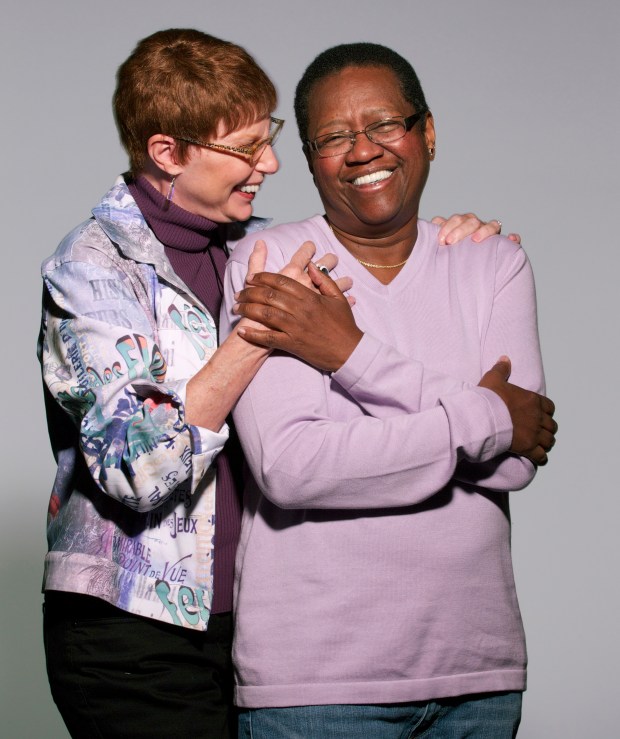 Pat Ewert, left, and her partner Vernita Gray on Sept. 9, 2010. (Chris Walker/Chicago Tribune)