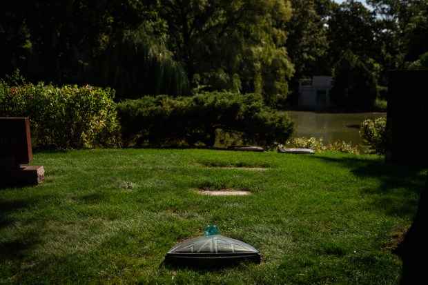 Architect Bruce Goff’s grave in Graceland Cemetery in Chicago, Aug....