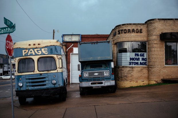 Guaranty Laundry building on 11th Street, Route 66, in Tulsa, Oklahoma, on June 17 2025, which is now the Page Storage warehouse. It was designed by Bruce Goff in 1928 when he worked with the firm Rush, Endacott & Rush. (E. Jason Wambsgans/Chicago Tribune)