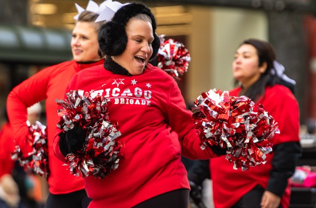 A Chicago Spirit Brigade performer dances during the 91st annual Chicago Thanksgiving Parade on Nov. 27, 2025. (Dominic Di Palermo/Chicago Tribune)