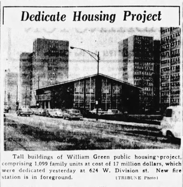 The William Green Homes public housing project at Division Street and Ogden Avenue was dedicated on Nov. 21, 1961. (Chicago Tribune)