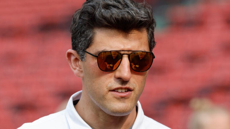FILe - Then-Chief Baseball Officer of the Boston Red Sox Chaim Bloom talks with a reporter before the baseball game between the Boston Red Sox and the New York Yankees Friday, June 16, 2023, at Fenway Park in Boston.