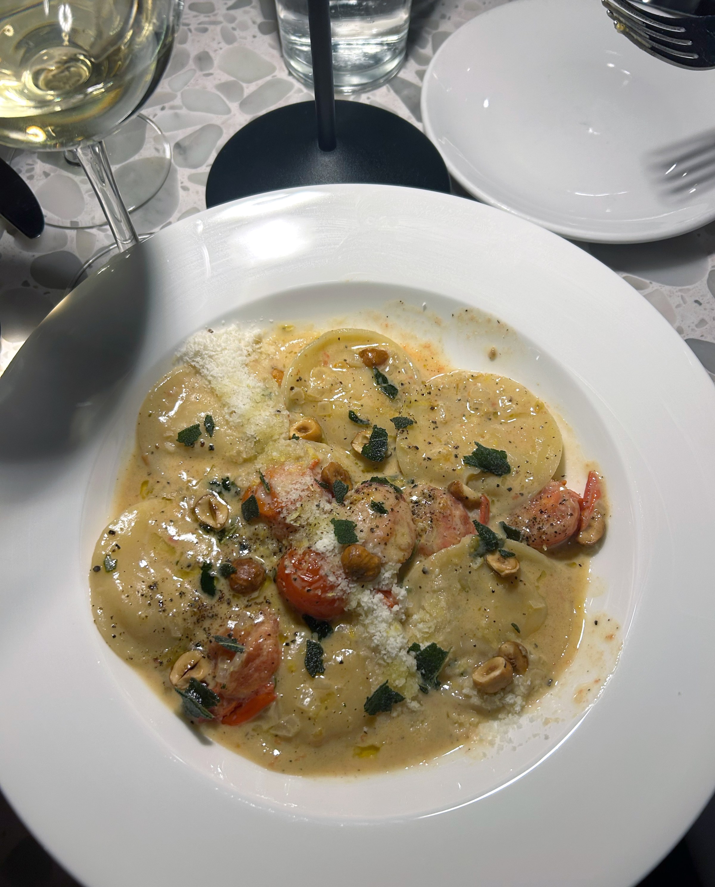 A plate of ravioli.