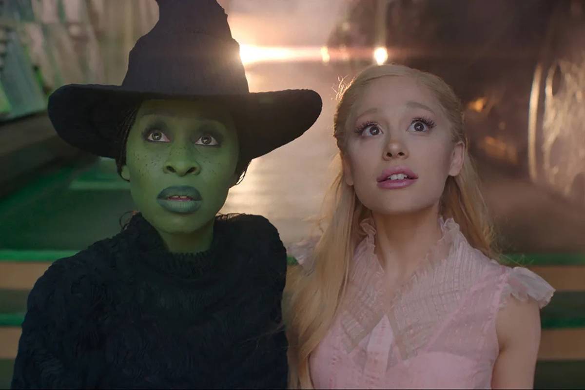 Still from Wicked featuring Elphaba and Glinda.