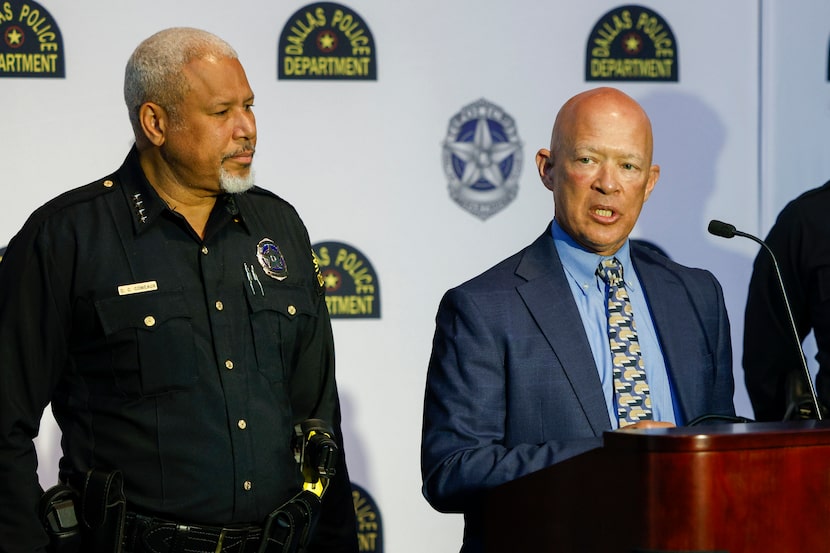 Dallas County District Attorney John Creuzot speaks alongside Dallas police Chief Daniel...