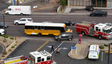 Driver hospitalized, no students hurt in school bus crash in north Phoenix