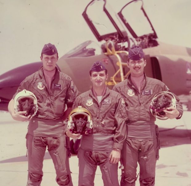 A young Ralph Galati between two fellow Air Force comrades in summer of 1971 during F-4 Training at George Air Force Base in Victorville, California. (COURTESY OF AMERICAN VETERANS MEDIA)