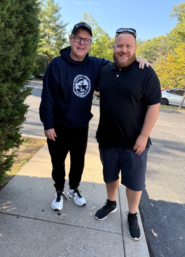 Filmmakers Shawn Swords, left, of Glenolden, and Art Swanlund, of Collingdale, tell the story of Vietnam Veteran/ former POW Ralph Galati in their new feature-length documentary, "The Ralph Galati Story." (PEG DEGRASSA - DAILY TIMES)