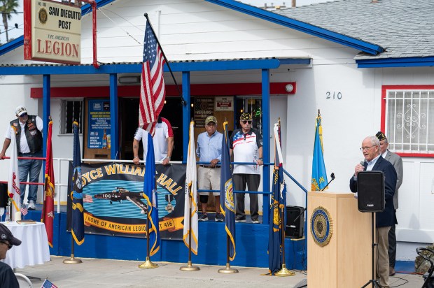 Encinitas Mayor Bruce Ehlers speaks at the Veterans Day Ceremony...