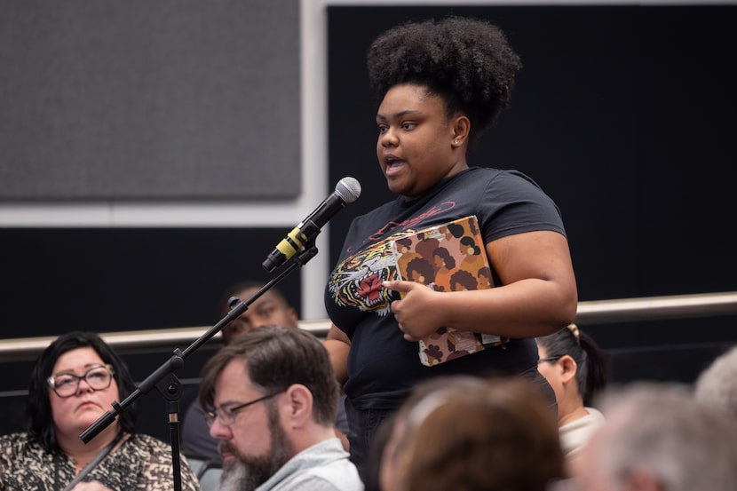 Edriana Cofer, an English I teacher at Dunbar High School, asks Steve Lecholop, Texas...