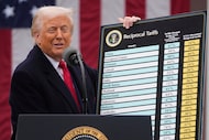 President Donald Trump speaks during an event to announce new tariffs in the Rose Garden at...
