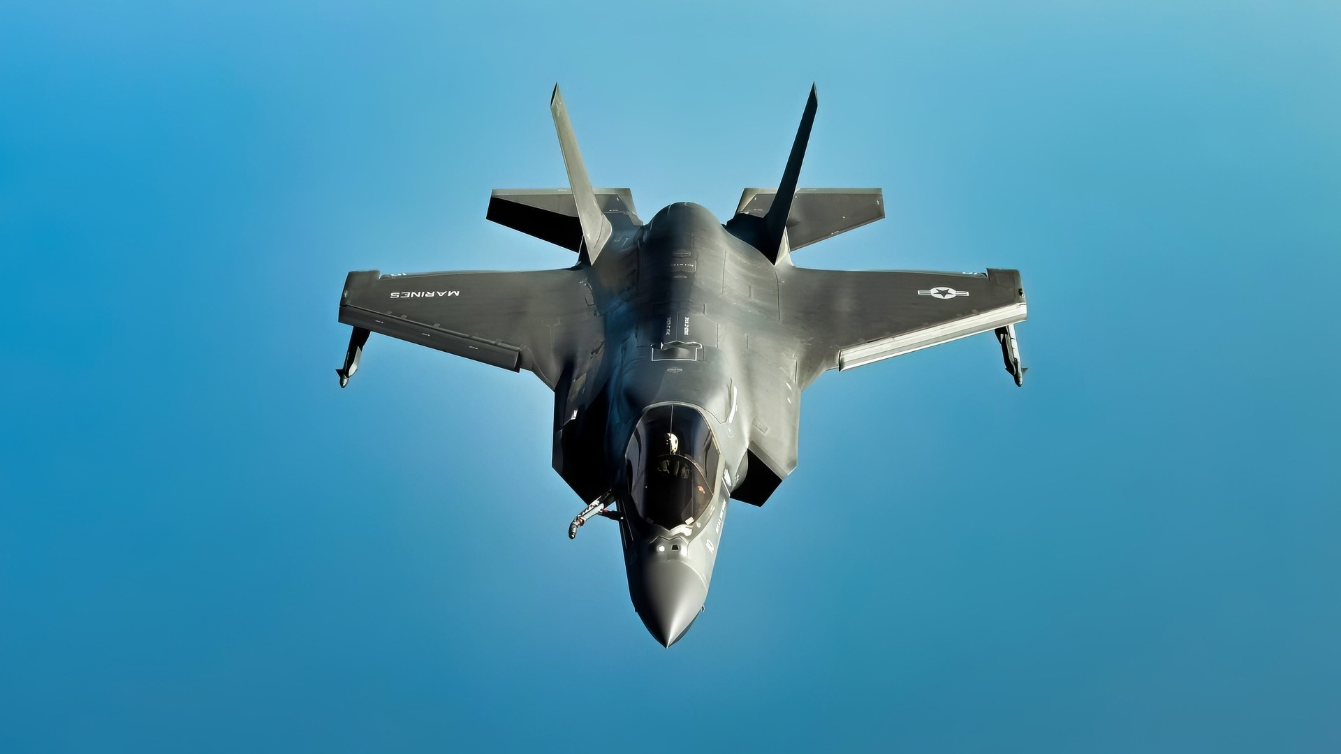 A U.S. Marine Corps F-35B Lightning II resumes a combat air patrol after aerial refueling with a U.S. Air Force KC-135 Stratotanker over the U.S. Central Command area of responsibility, Sept. 19, 2025. More than a fighter jet, the F-35’s ability to collect, analyze and share data, is a powerful force multiplier that enhances all airborne, surface and ground-based assets in the battlespace. (U.S. Air Force photo by Senior Airman Keegan Putman)