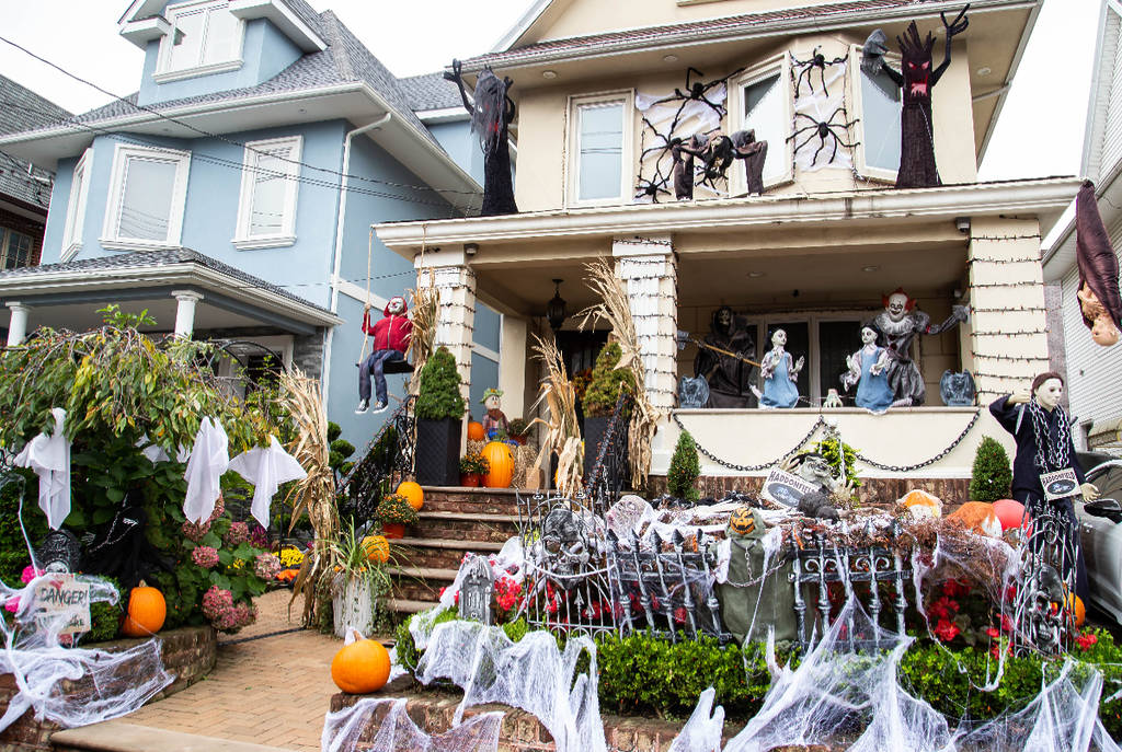 Image shows a home strewn in Halloween decorations.