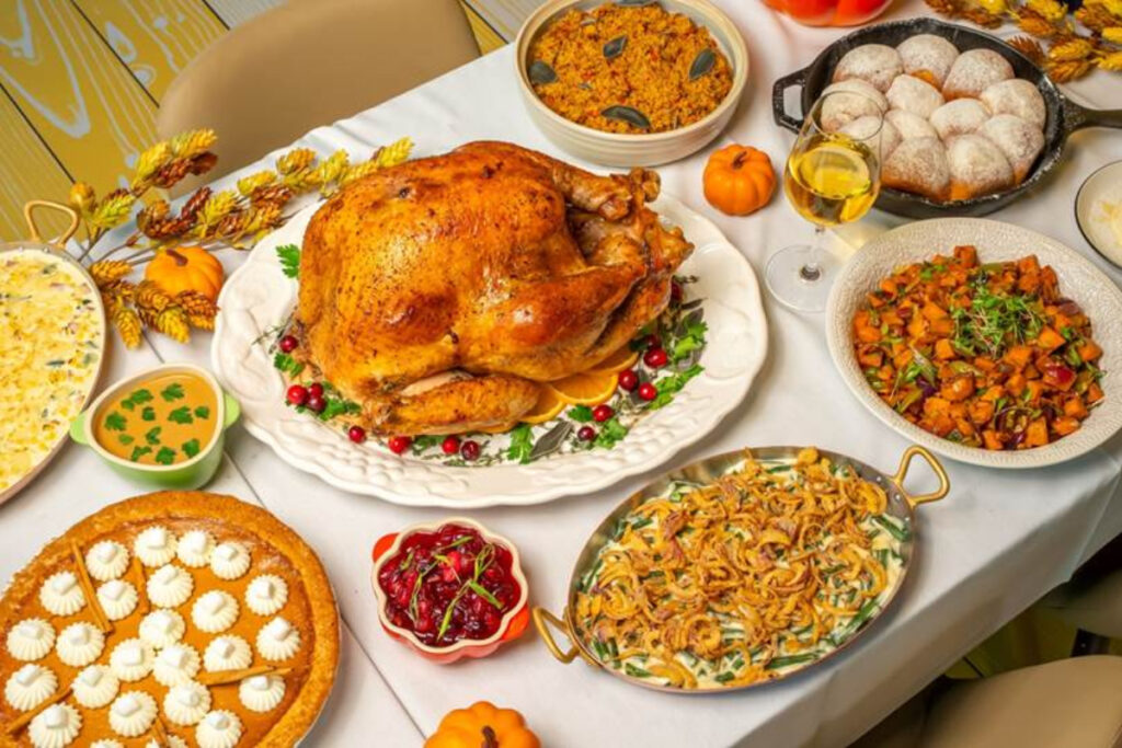 Image shows the turkey and sides offered by Fielding's Local Kitchen + Bar in Houston.