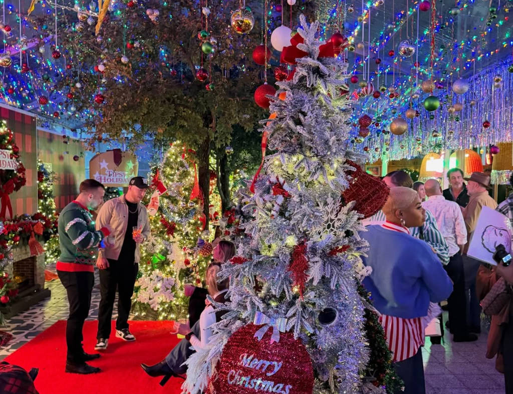 Image shows the over-the-top decorations as a part of the Tipsy Elf pop-up in Dallas.