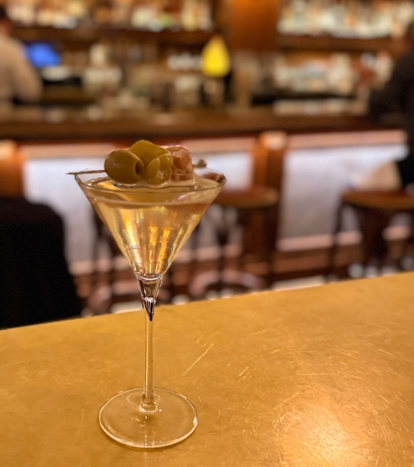 Frothy and oniony, the Greek Salad Martini at Goodwins in Dallas is a twist on the gin martini.