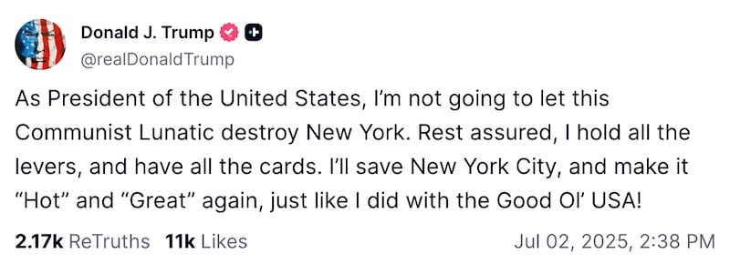 Trump's truth social post in full