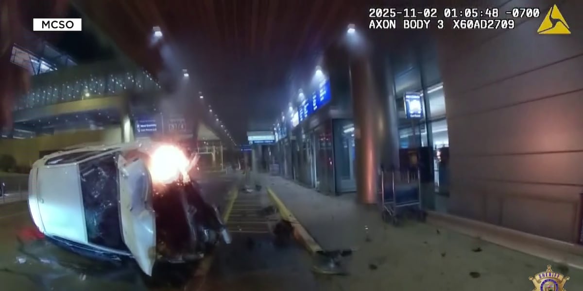 Bodycam shows fiery crash at Phoenix Sky Harbor after high-speed chase