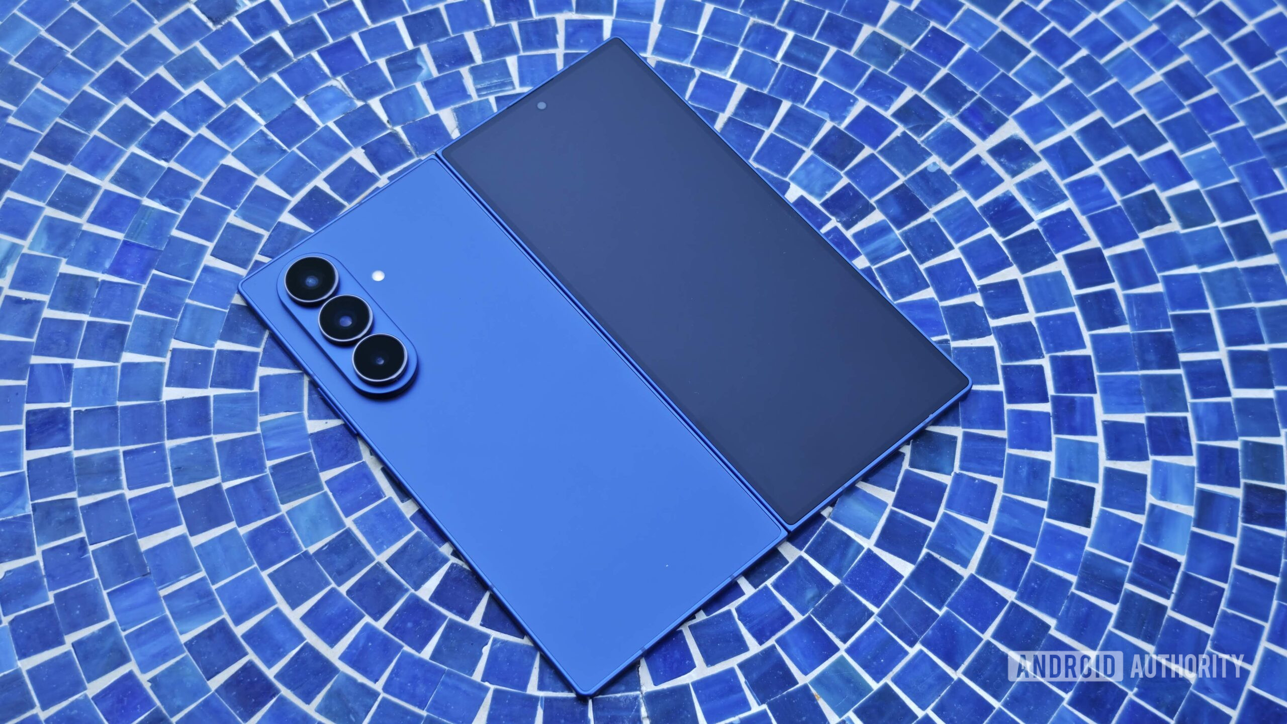 Galaxy Z fold 7 unfolded flipped on table hero image